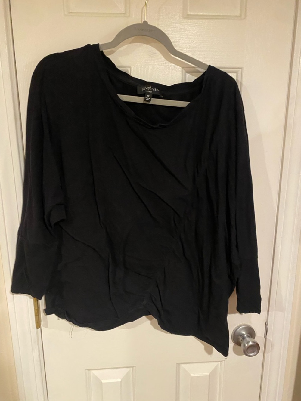 Paraphrase Black Long Sleeve Draped Crewneck Top